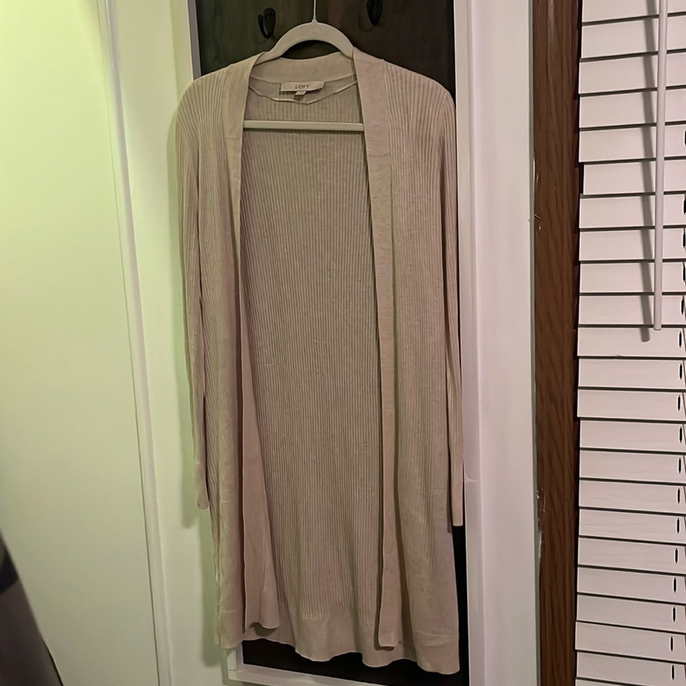 LOFT longline lightweight open cardigan size M Oatmeal color